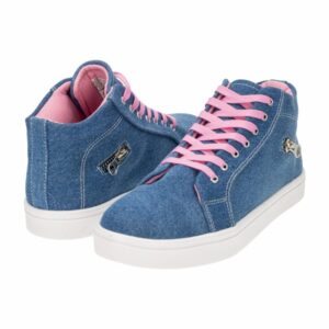 Zapato Casual Deportivo Tipo Botín Diseño Jean Con Cordones Rosados GOB