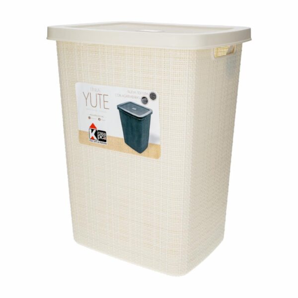 Cesto De Yute Para Ropa Con Tapa Beige Claro CASA PICA 55X43.5 Cm - Imagen 2