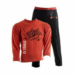 Pijama Para Caballero Camiseta Manga Larga Con Pantalón Negro Con Rojo Pequeña GYM