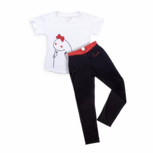Pijama Manga Larga Y Pantalón Blanco Con Negro BAMBOLOO