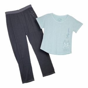 Pijama Camiseta Manga Corta Turquesa Y Pantalón De Tela Gris BAMBOLOO