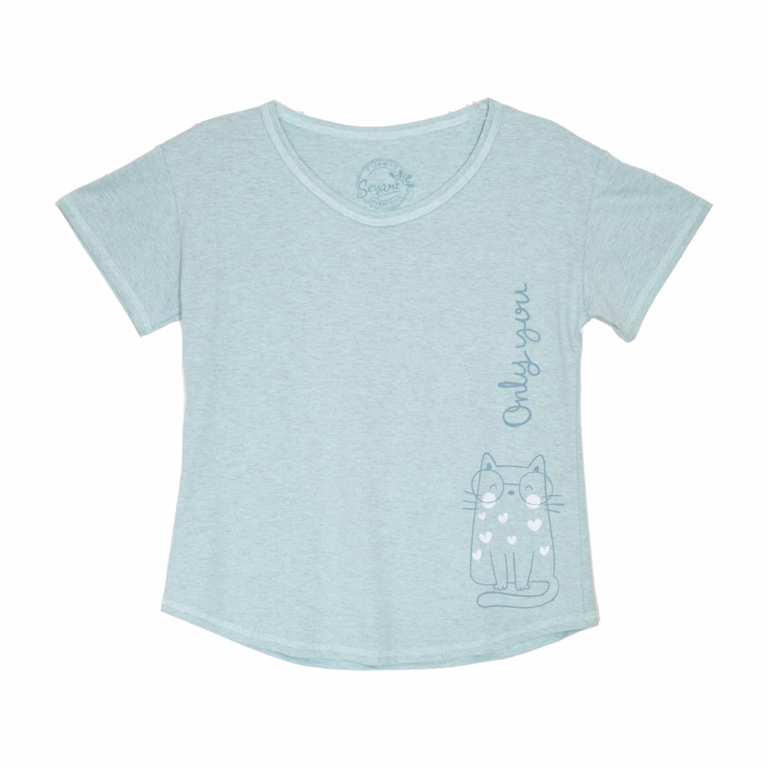 Pijama Camiseta Manga Corta Turquesa Y Pantalón De Tela Gris BAMBOLOO - Imagen 2