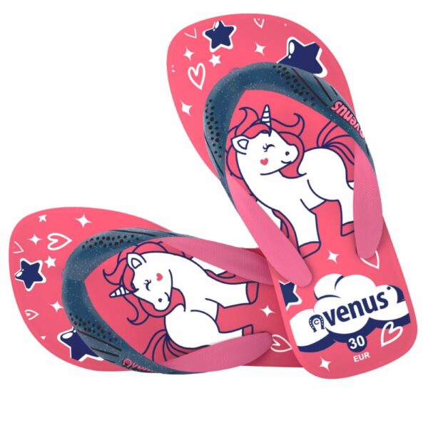 Zapatilla De Niña Con Tiras Diseño Unicornio Algodón De Azúcar Rosado Con Azul VENUS