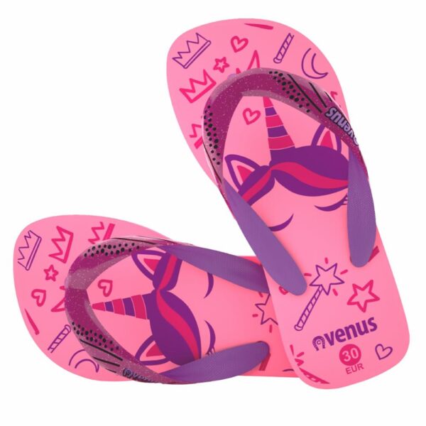 Zapatilla De Niña Con Tiras Diseño Unicornio Fresita Rosado Con Lila VENUS - Imagen 7