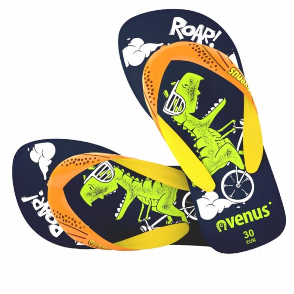 Zapatilla De Niño Con Tiras Diseño Roar Azul Con Anaranjado VENUS