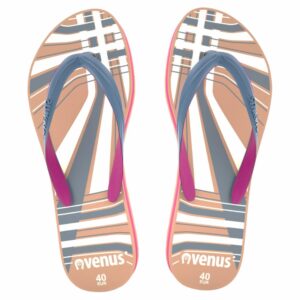 Zapatilla De Dama Con Tiras Diseño Senderos Azul Con Beige VENUS