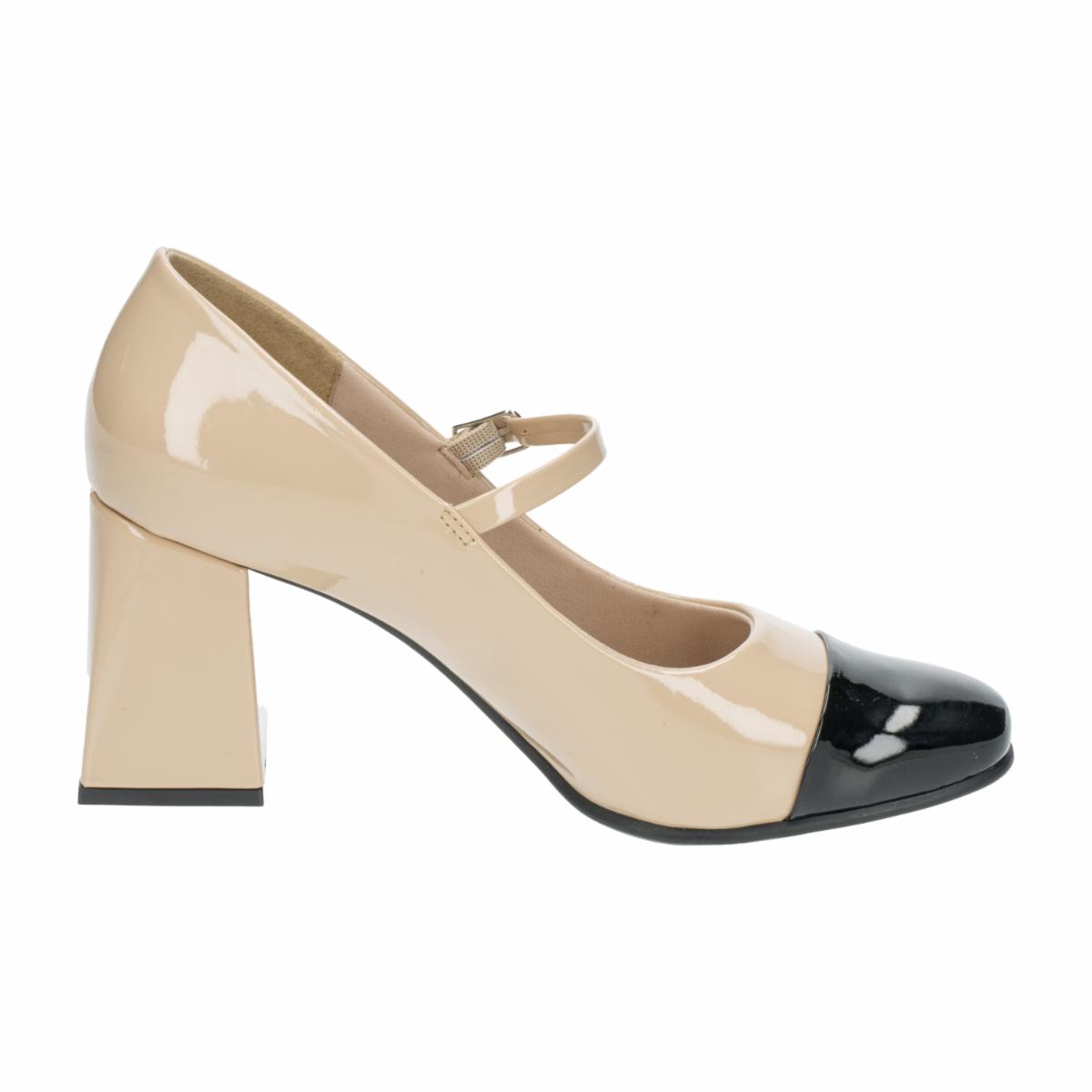 Zapato De Tacón Grueso Beige Con Punta Negra TREND & STYLE - Imagen 4