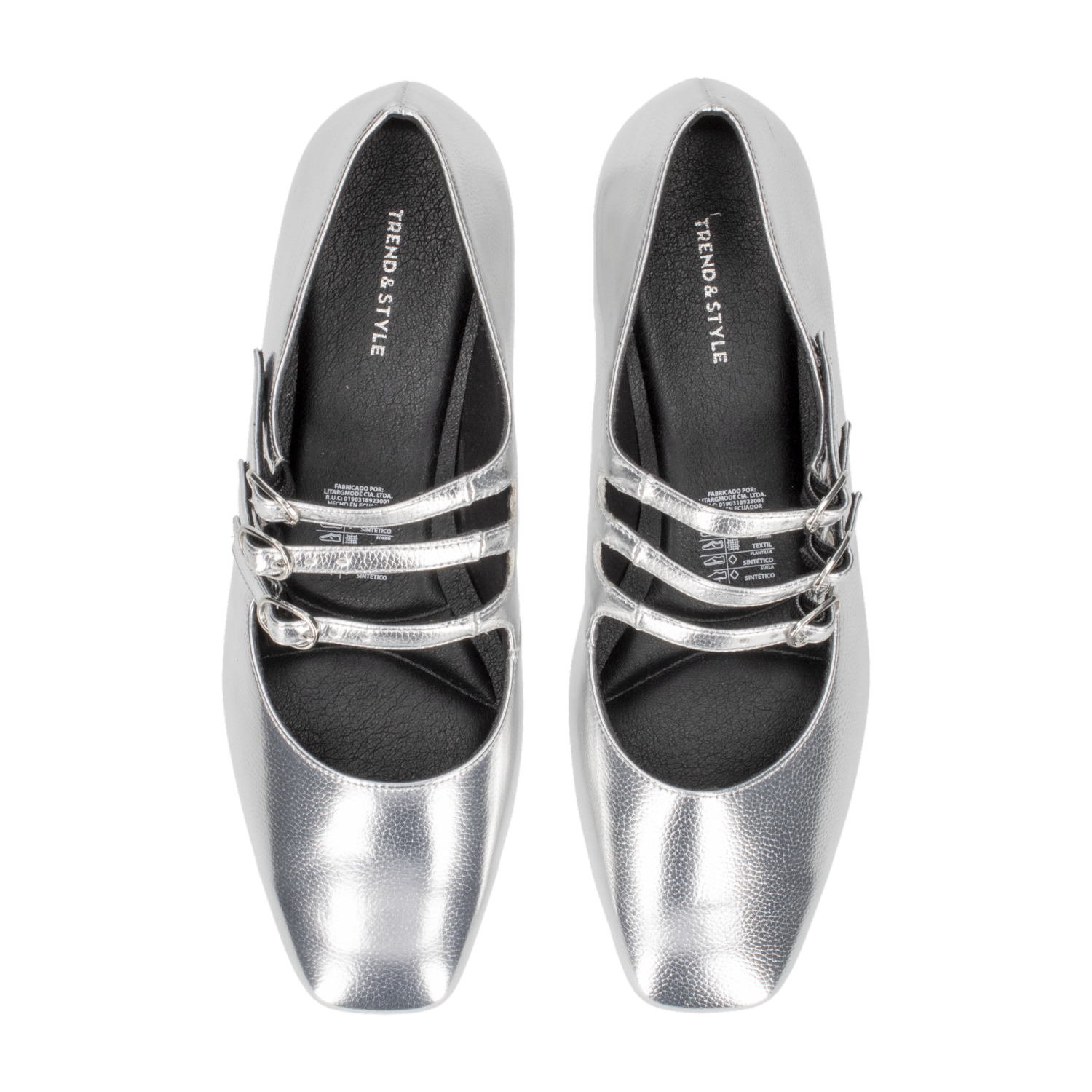 Zapatos De Tacón Bajo Con 3 Correas Plateado TREND & STYLE