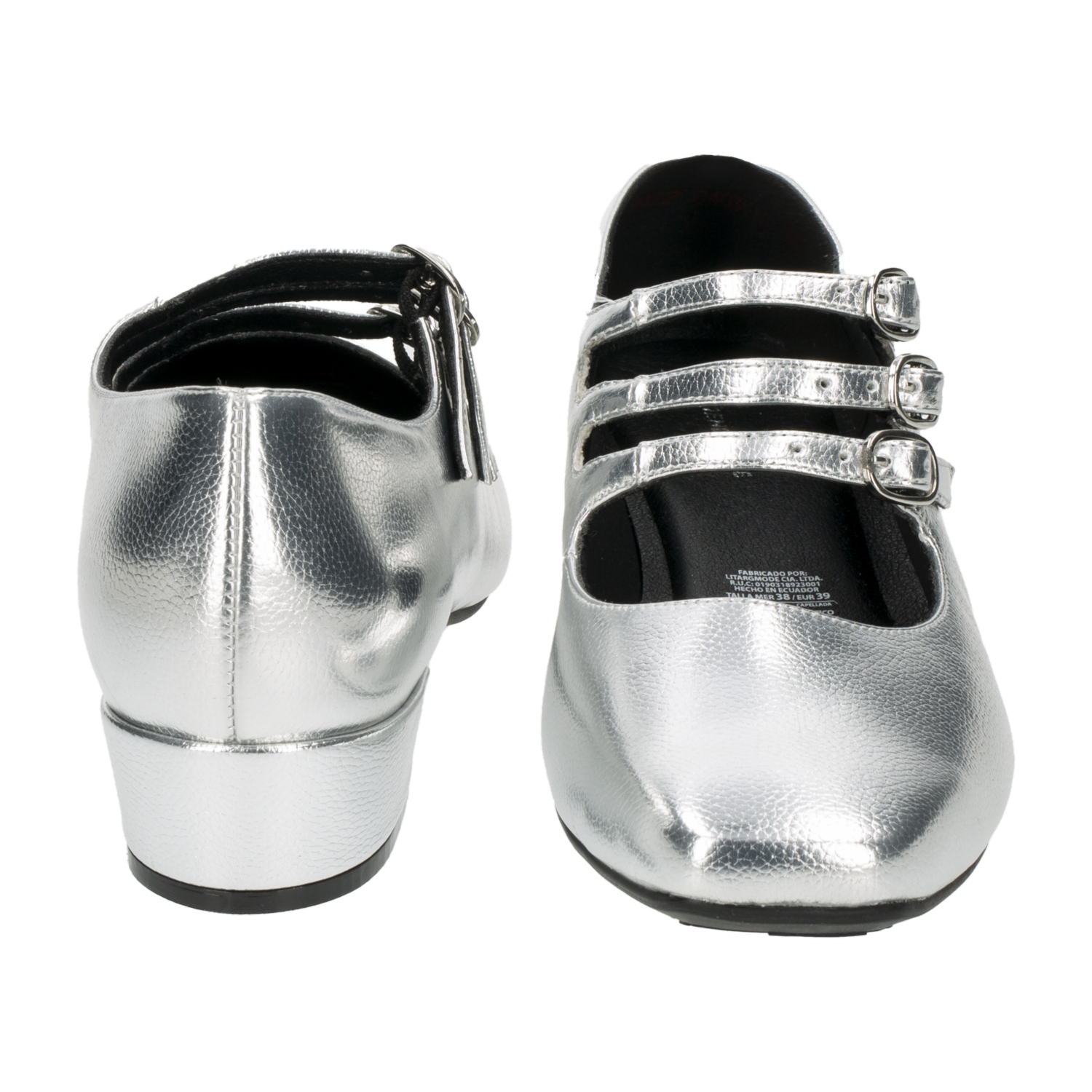 Zapatos De Tacón Bajo Con 3 Correas Plateado TREND & STYLE