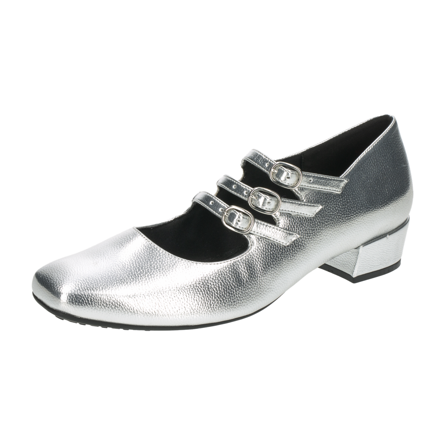 Zapatos De Tacón Bajo Con 3 Correas Plateado TREND & STYLE