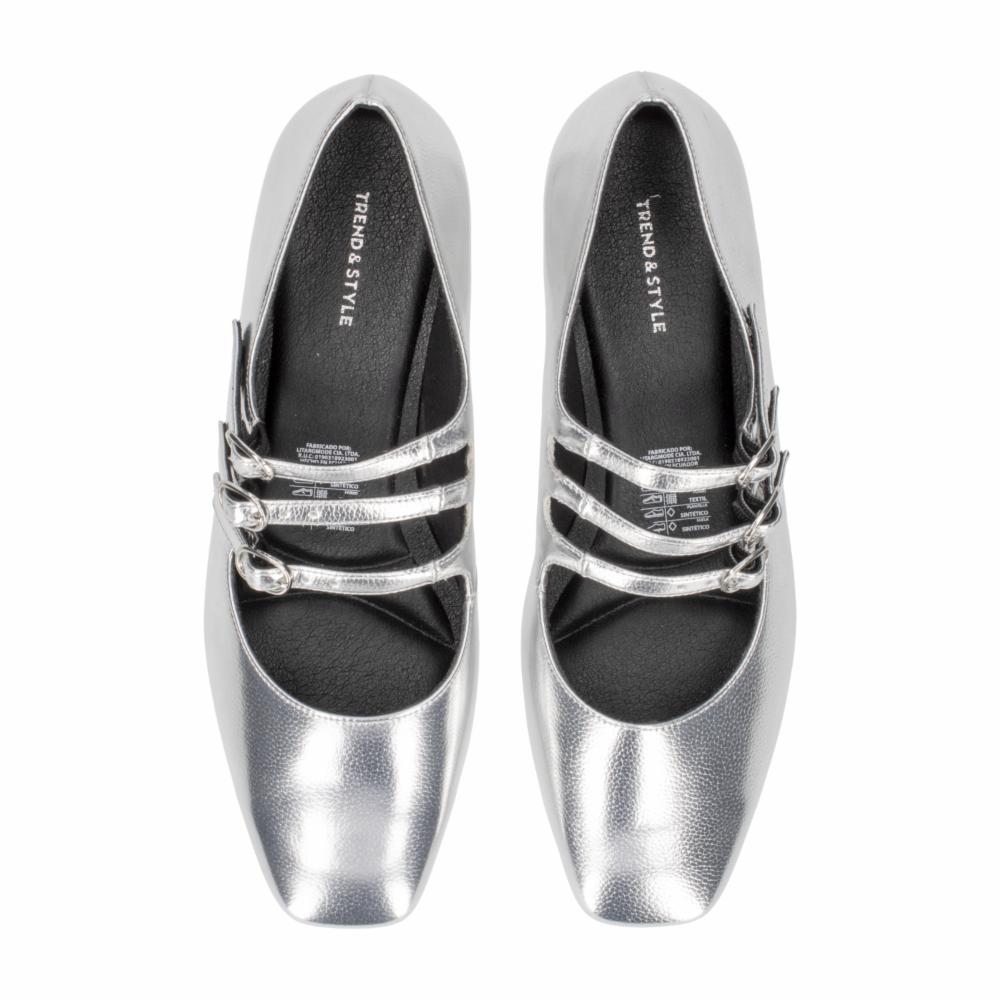 Zapato De Tacón Bajo Con 3 Correas Plateado TREND & STYLE - Imagen 2