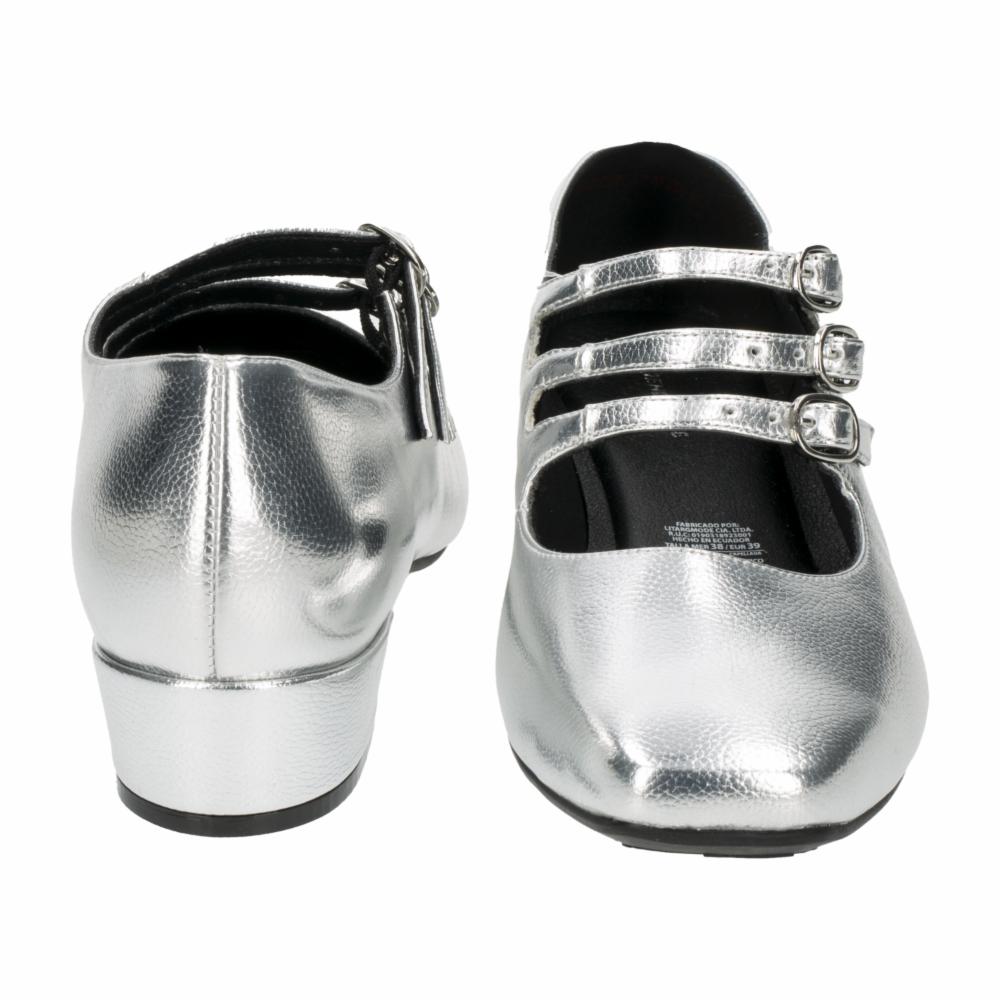 Zapato De Tacón Bajo Con 3 Correas Plateado TREND & STYLE - Imagen 3
