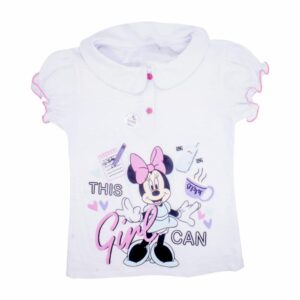 Camiseta Manga Corta Con Botón Minnie Mouse Blanco DISNEY