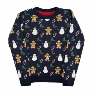 Sweater Navideño Cuello Redondo Azul Combinado KANELLA