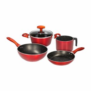 Set De Sartenes Y Ollas De Inducción Color Rojo SUPERMAXI 6 Piezas
