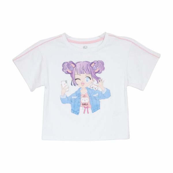 Camiseta Para Niña Manga Corta Blanca Diseño Anime GRECO - Imagen 3