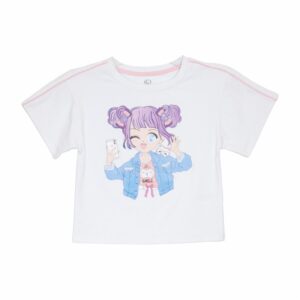Camiseta Para Niña Manga Corta Blanca Diseño Anime GRECO