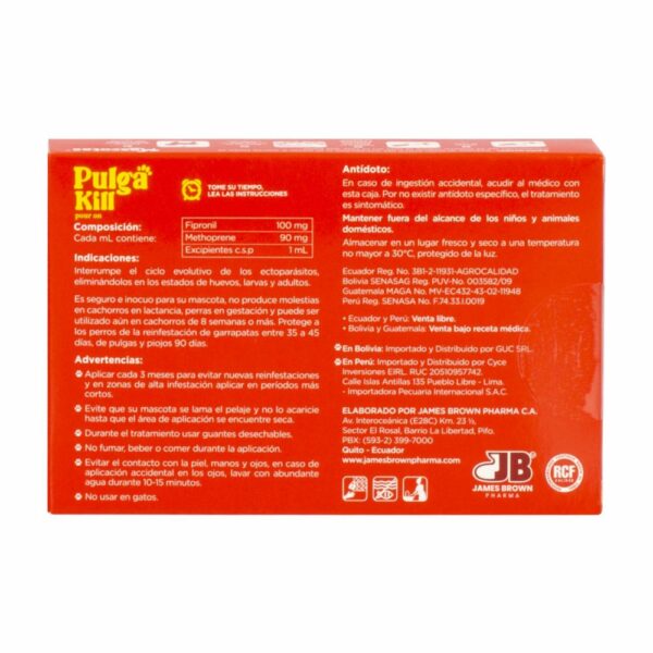 Pipeta Antipulgas Pour On PULGA KILL 1,34 Ml - Imagen 3