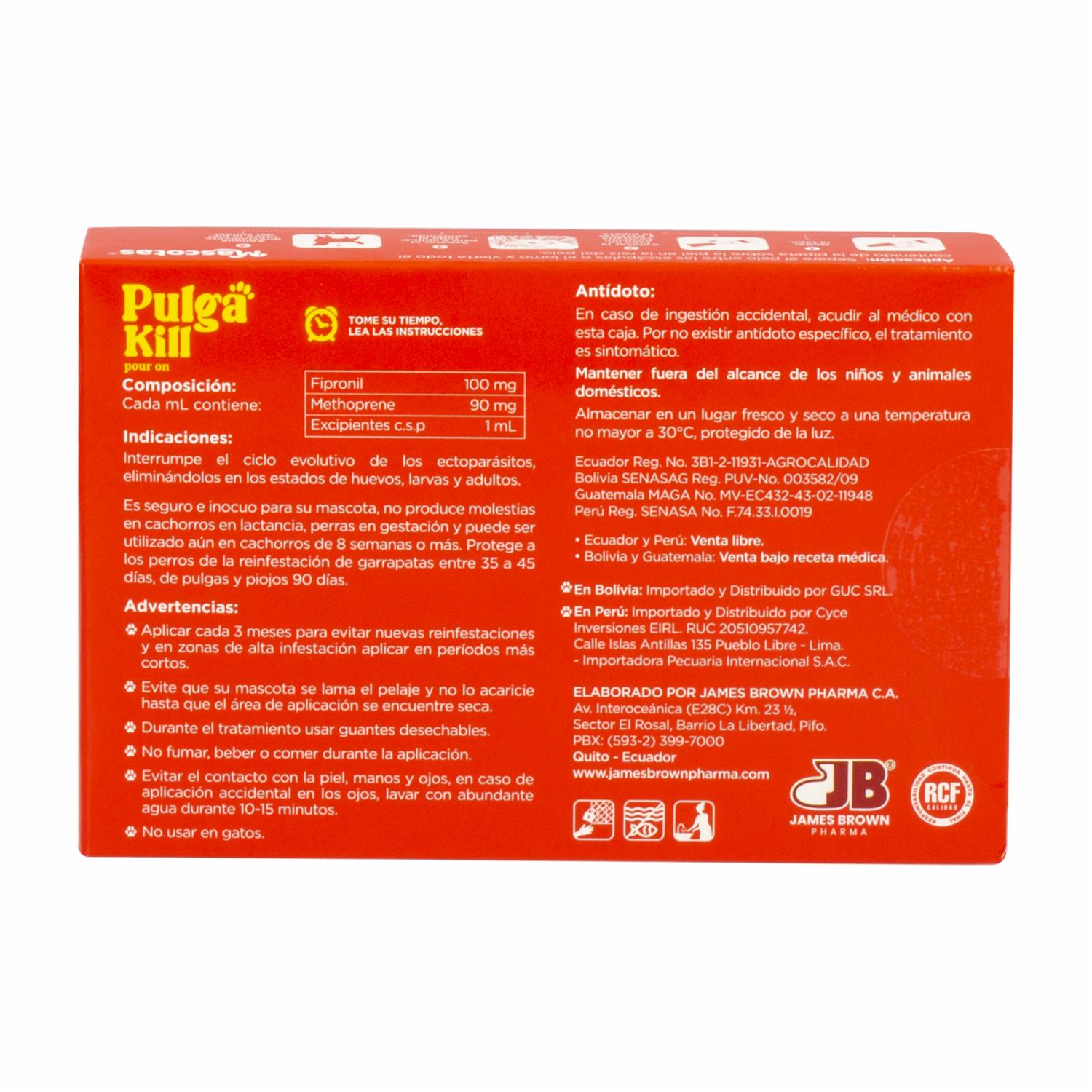 Pipeta Antipulgas Pour On PULGA KILL 2,68 Ml - Imagen 3