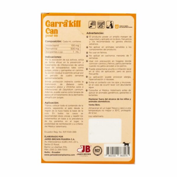 Pipeta Antiparasitario Para Perro De Hasta 5kg GARRA KILL 0,5 Ml - Imagen 3