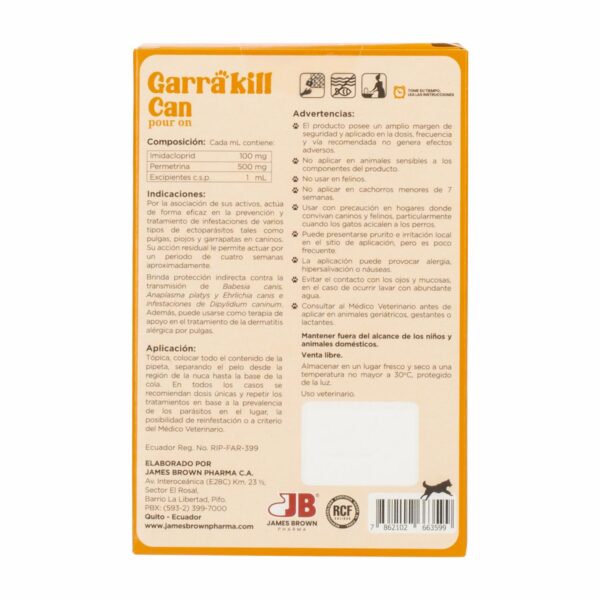 Pipeta Antiparasitario Para Perro De 15 a 30 Kg GARRA KILL 3 Ml - Imagen 3