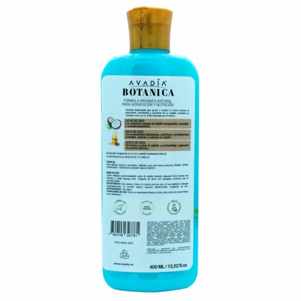 Shampoo Para Cabello Botánica Coconut Milk & Water AVADIA 400 Ml - Imagen 2