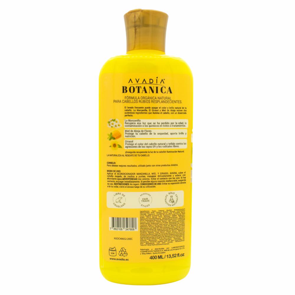 Acondicionador De Cabello Botánica Manzanilla Miel Y Girasol AVADÍA 400 Ml - Imagen 2
