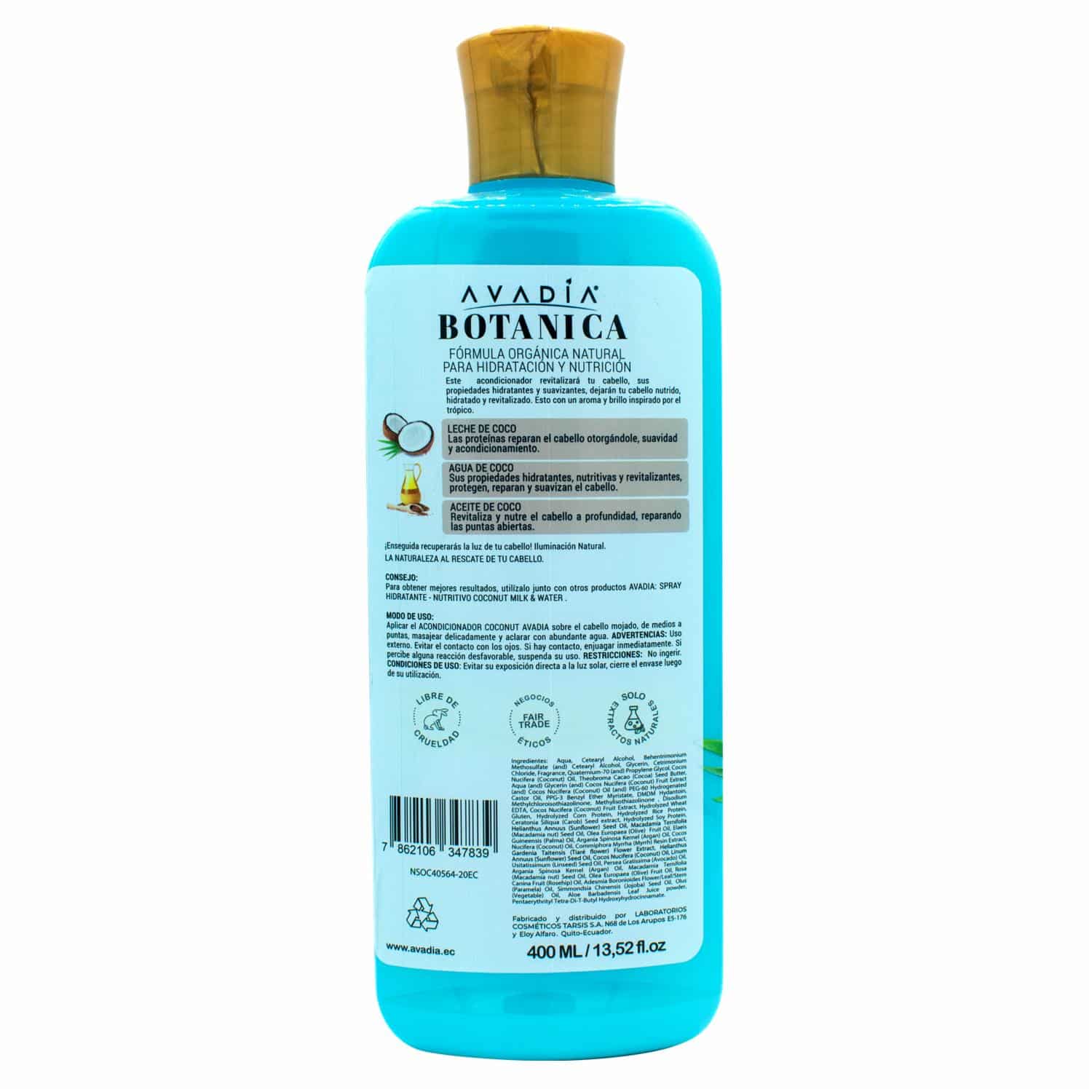 Acondicionador De Cabello Botánica Coconut Milk & Water AVADÍA 400 Ml - Imagen 2