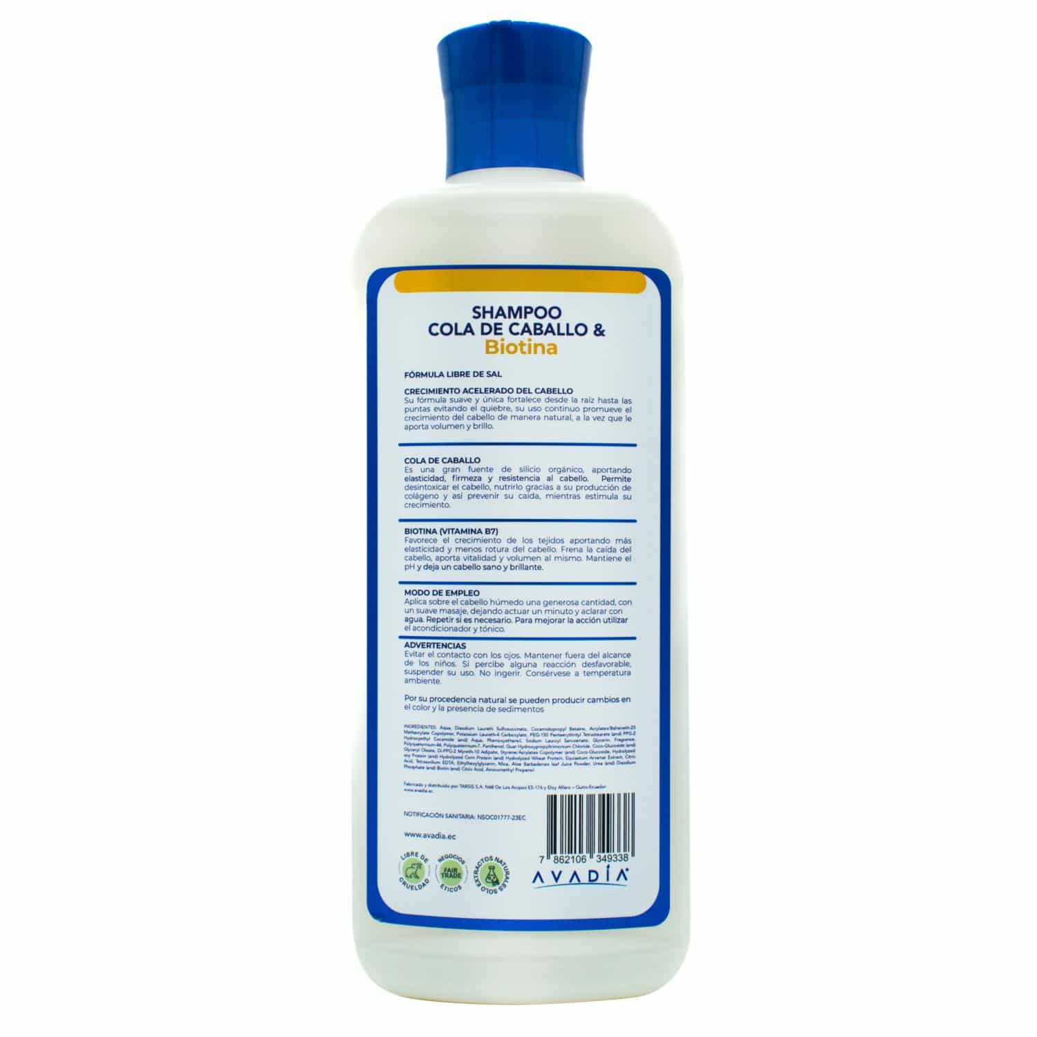 Shampoo Para Cabello Cola De Caballo & Biotina Crecimiento Acelerado AVADÍA 400 Ml - Imagen 2