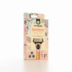 Máquina De Afeitar Para Mujer Mango De Bamboo 6 Hojas De Acero ECOMPAKE Con 4 Cartuchos