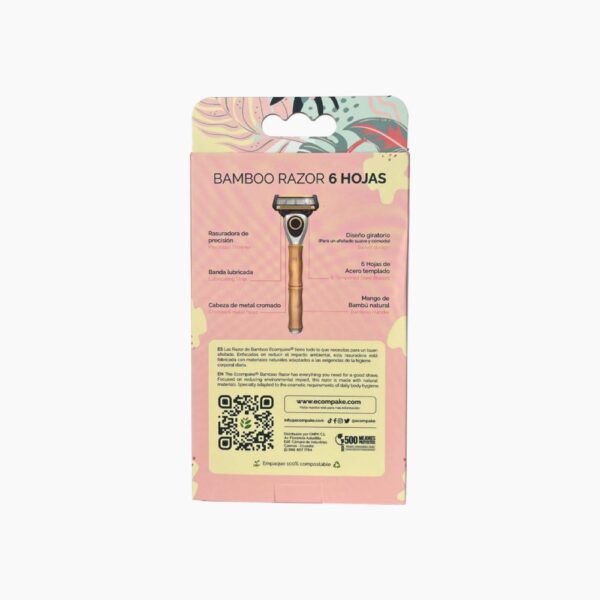 Máquina De Afeitar Para Mujer Mango De Bamboo 6 Hojas De Acero ECOMPAKE Con 4 Cartuchos - Imagen 2