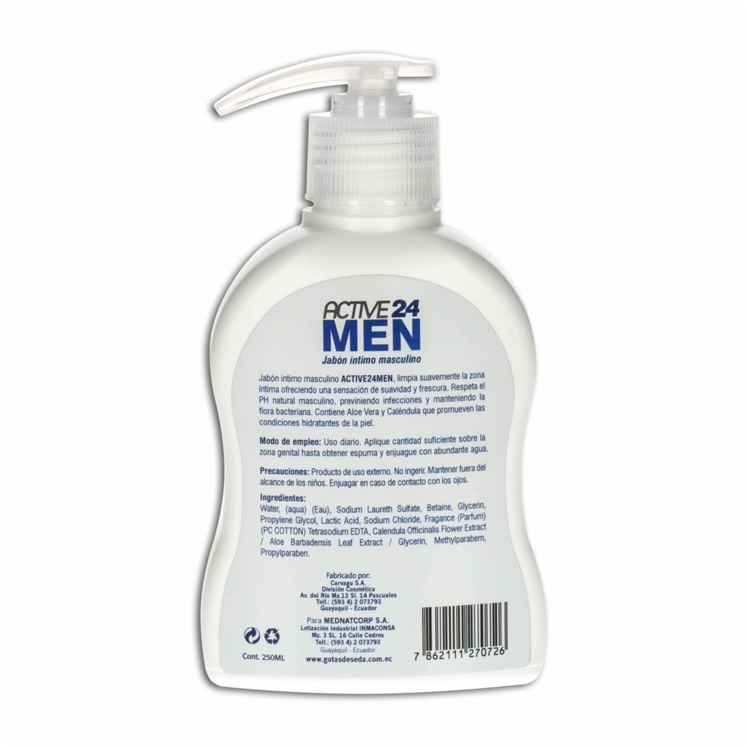 Jabón Íntimo Masculino Hidrata Limpia Y Refresca Con Aloe Vera Y Caléndula ACTIVE 24 MEN 250 Ml - Imagen 2