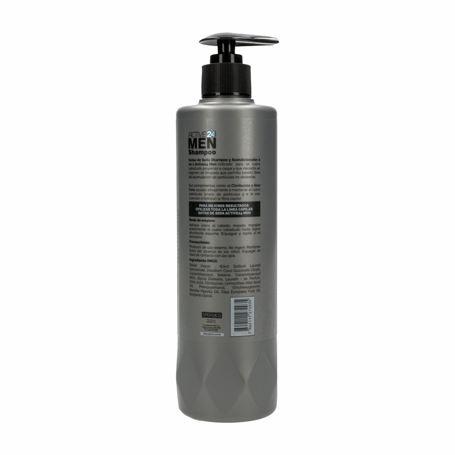 Shampoo Y Acondicionador Capilar 2 en 1 Control Caspa Gotitas De Seda ACTIVE 24 MEN 500 Ml - Imagen 2