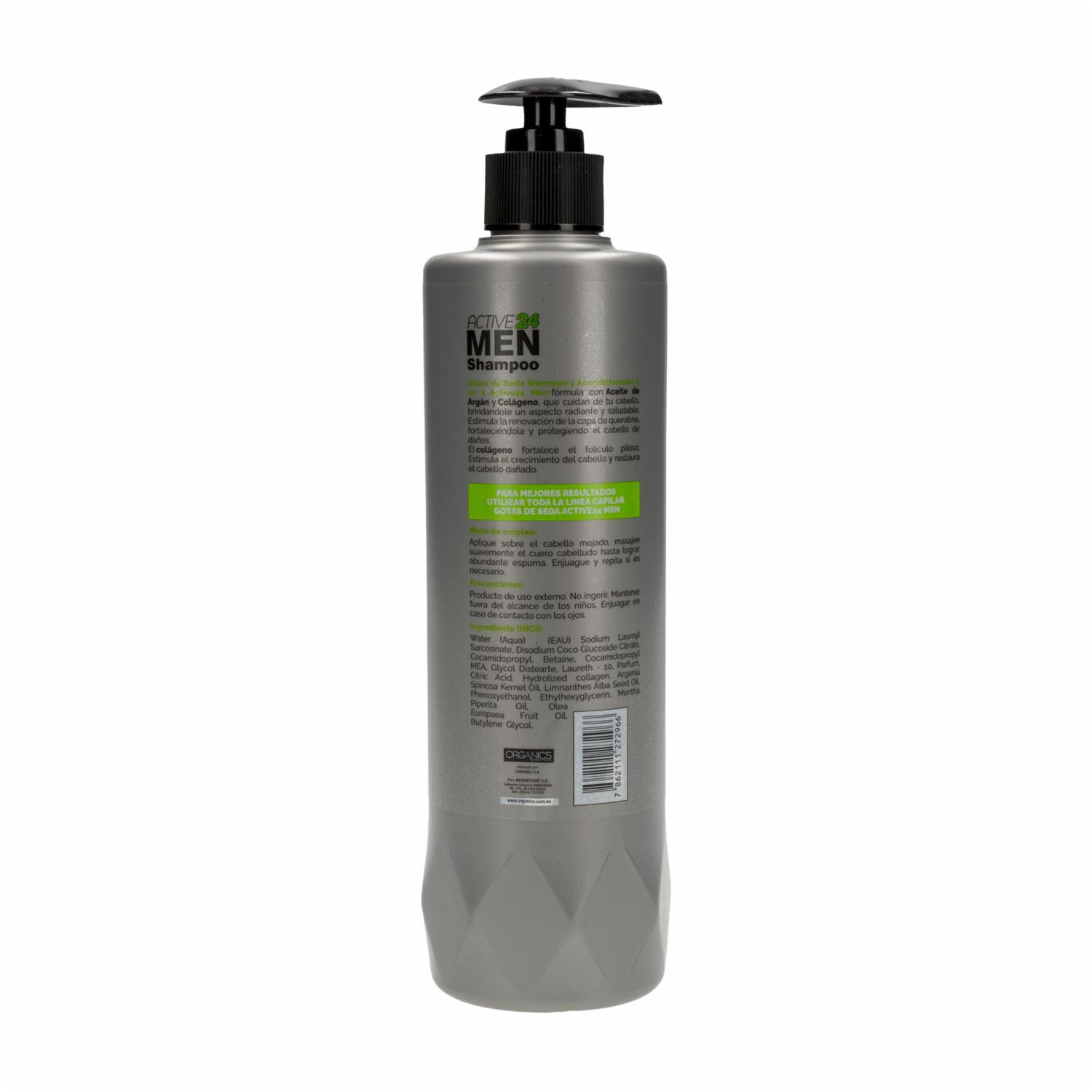 Shampoo Y Acondicionador Capilar 2 en 1 Para Todo Tipo De Cabello Gotitas De Seda ACTIVE 24 MEN 500 Ml - Imagen 2
