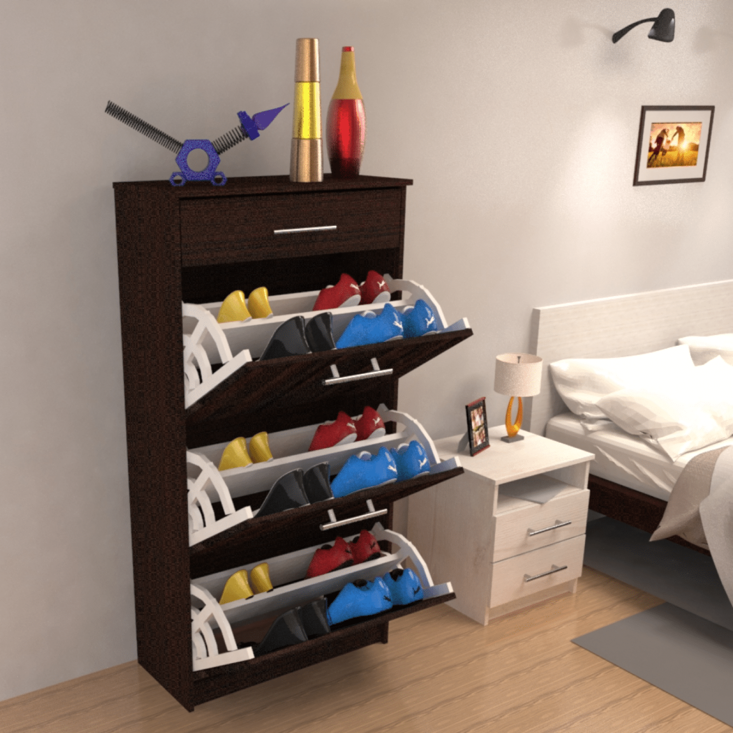 Zapatera Apis 3 Puertas 1 Cajón Wengue MUEBLE FÁCIL