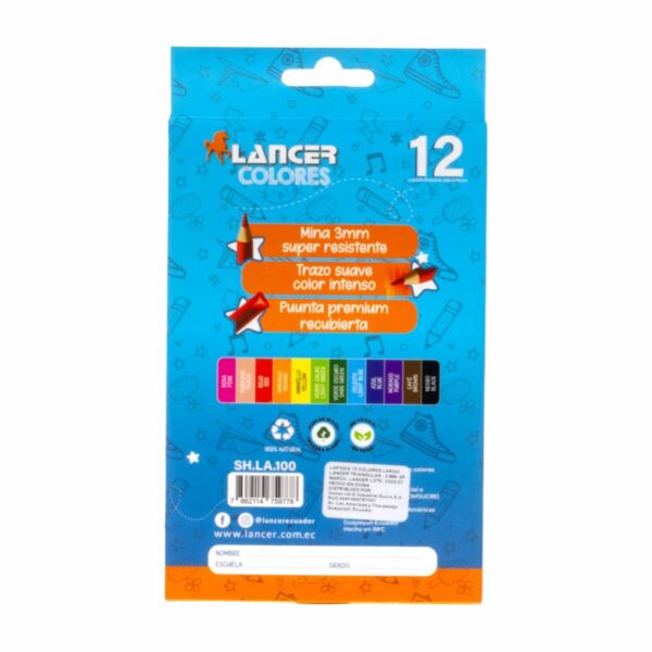 Lápices De Colores Largos Triangulares LANCER Unidad - Imagen 2