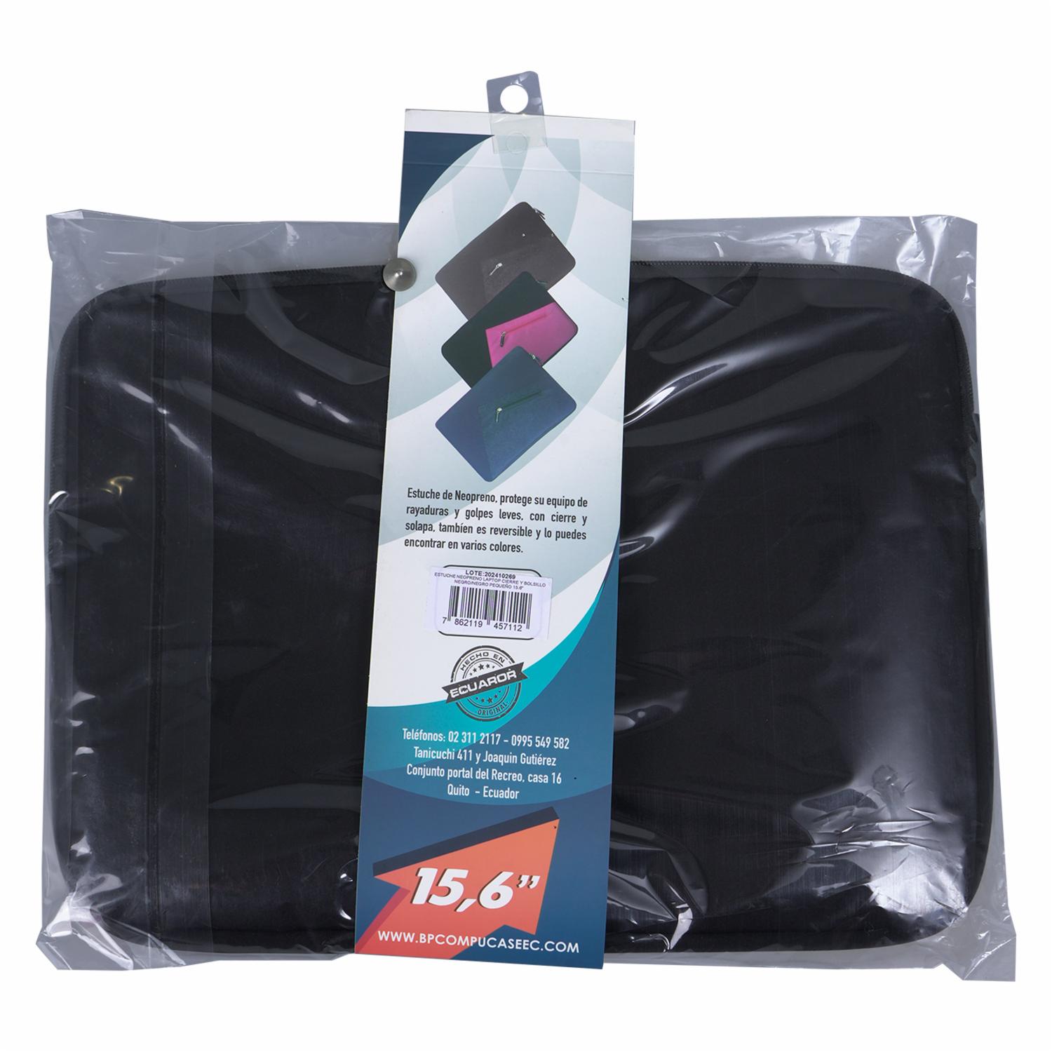 Estuche Laptop Neopreno Cierre Y Bolsillo Negro Pequeño BPCOMPUCASE 15,5″