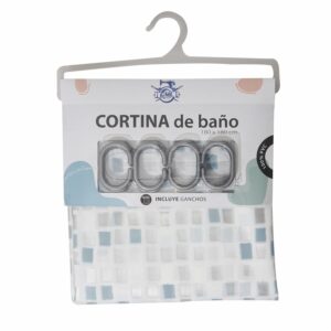 Cortina De Baño Estampada Cuadros Plata GMC 180 X 180 Cm
