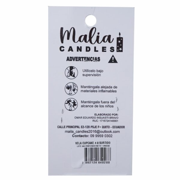 Vela Cupcake 8 Surtido MALIA CANDLES 12 X 7 Cm - Imagen 2