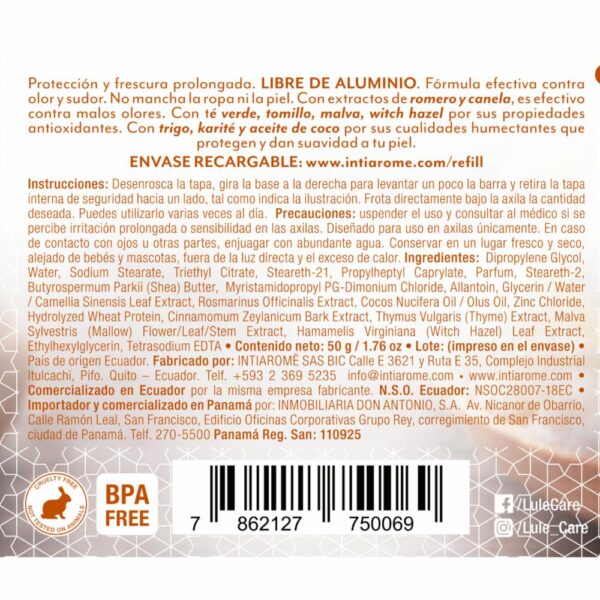 Desodorante En Barra Natural Sin Aluminio True Shea Butter LULË CARË 50 G - Imagen 2