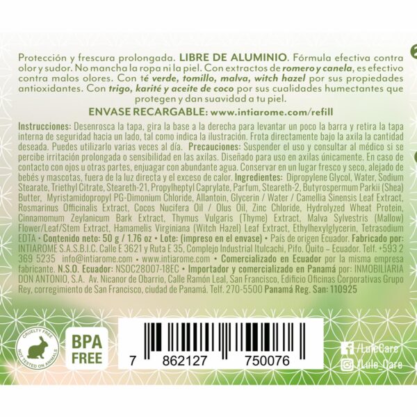 Desodorante En Barra Natural Sin Aluminio Refreshing Verbena LULË CARË 50 G - Imagen 2