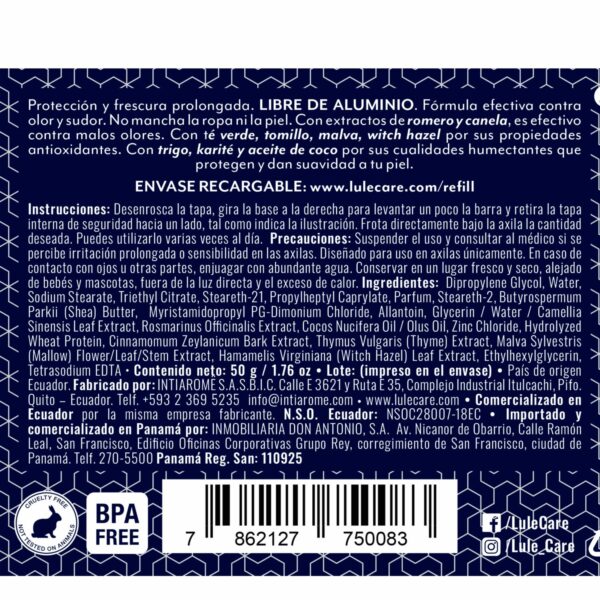 Desodorante En Barra Natural Sin Aluminio Simply Fresh LULË CARË 50 G - Imagen 2