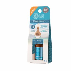 Difusor Ambiental Para Auto Recarga Fragancia Happy Linens LULË AROMË 15 Ml