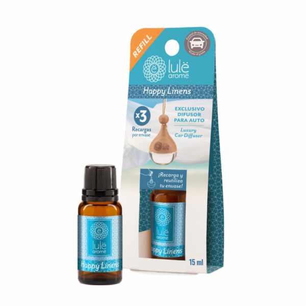Difusor Ambiental Para Auto Recarga Fragancia Happy Linens LULË AROMË 15 Ml - Imagen 2