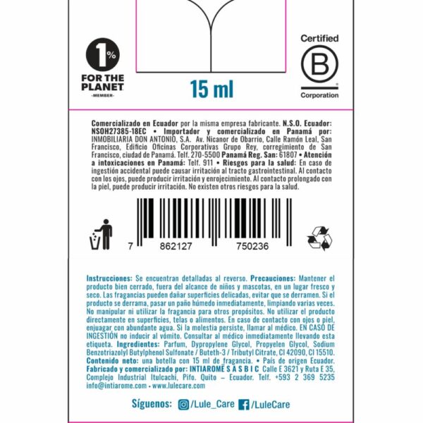 Difusor Ambiental Para Auto Recarga Fragancia Happy Linens LULË AROMË 15 Ml - Imagen 3