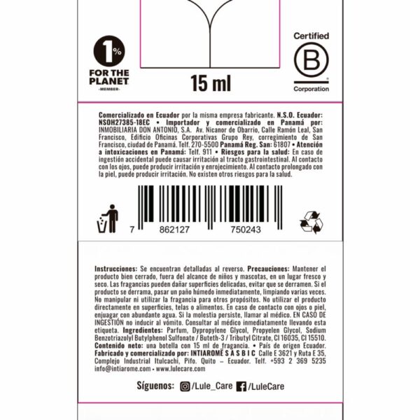 Difusor Ambiental Para Auto Recarga Fragancia Euphoria LULË AROMË 15 Ml - Imagen 2