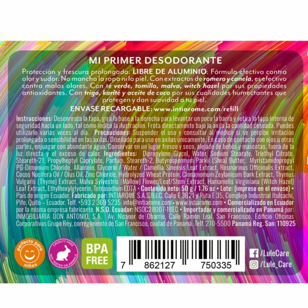 Desodorante Infantil En Barra Natural Sin Aluminio Nature´s Spirit LULË KIDS 50 G - Imagen 2