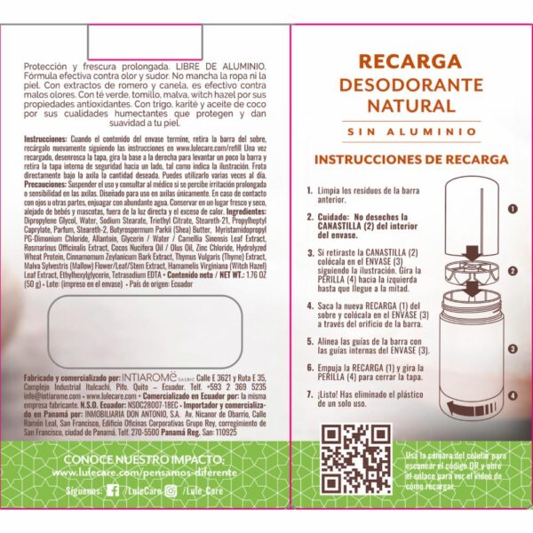 Desodorante En Barra Natural Sin Aluminio True Shea Butter Recarga LULË CARË 50 G - Imagen 2