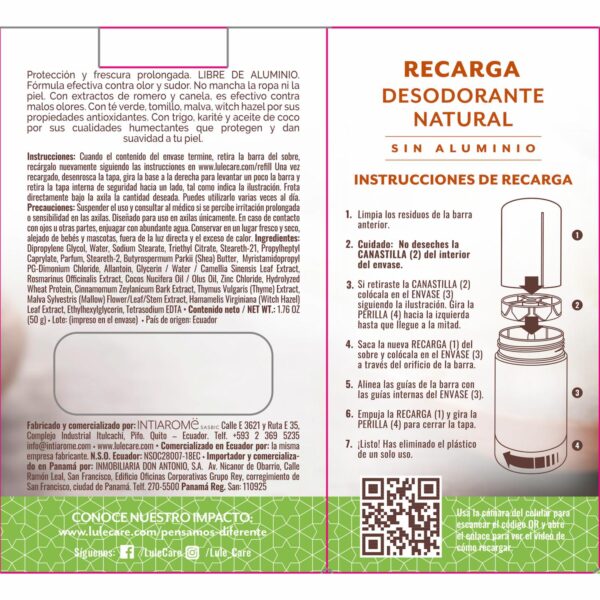 Desodorante En Barra Natural Sin Aluminio True Shea Butter Recarga LULË CARË 50 G - Imagen 2