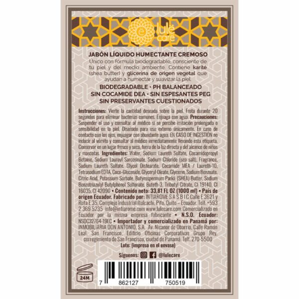 Jabón Líquido Humectante Fragancia True Shea Butter Refill LULË 1000 Ml - Imagen 2